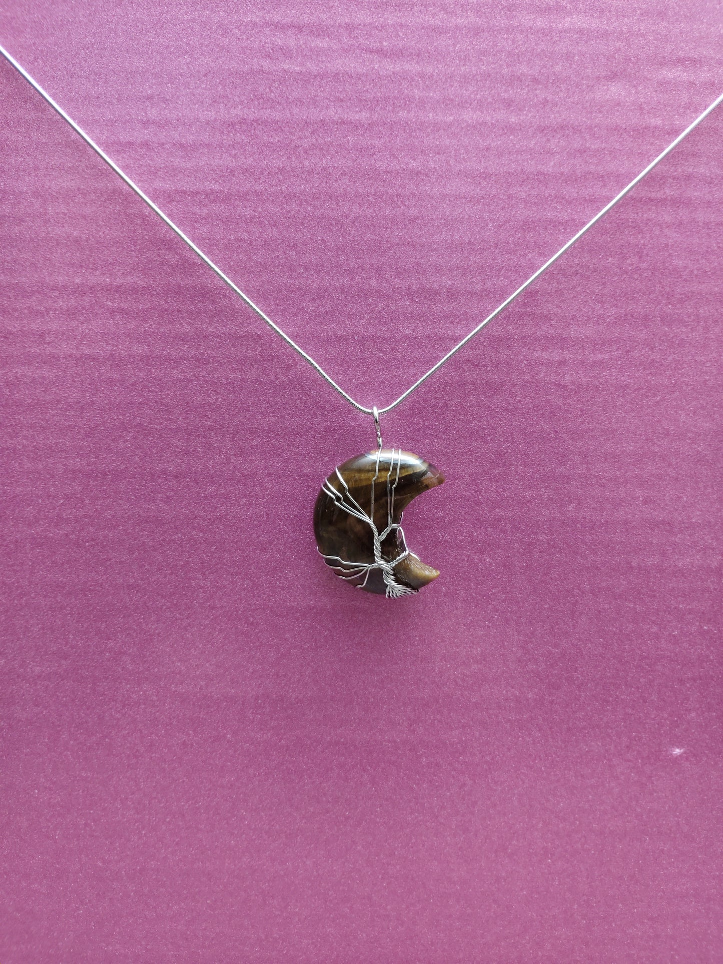 Yellow Tiger Eye Half Moon Necklace