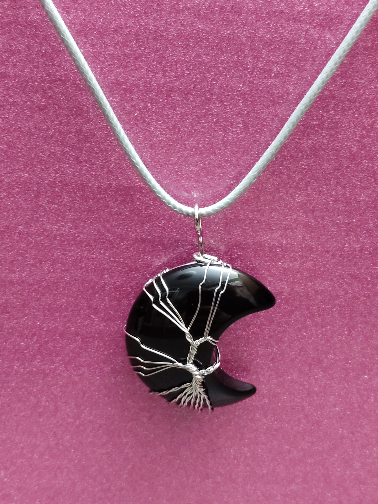 Black Obsidian Half Moon Necklace