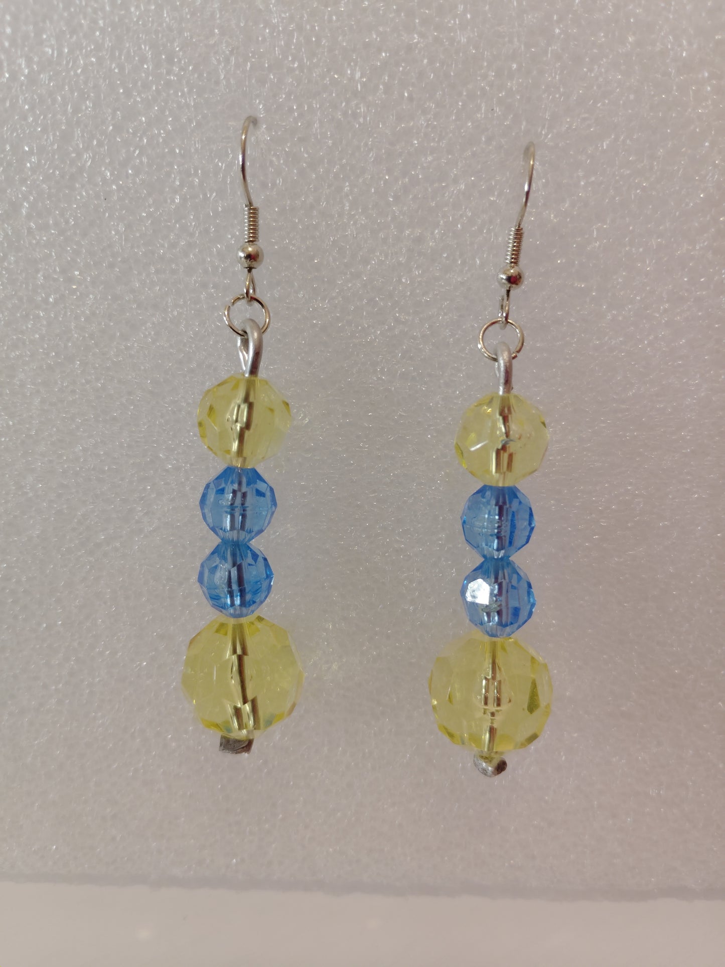 Yellow and Blue Glass Beads Hook Earrings
