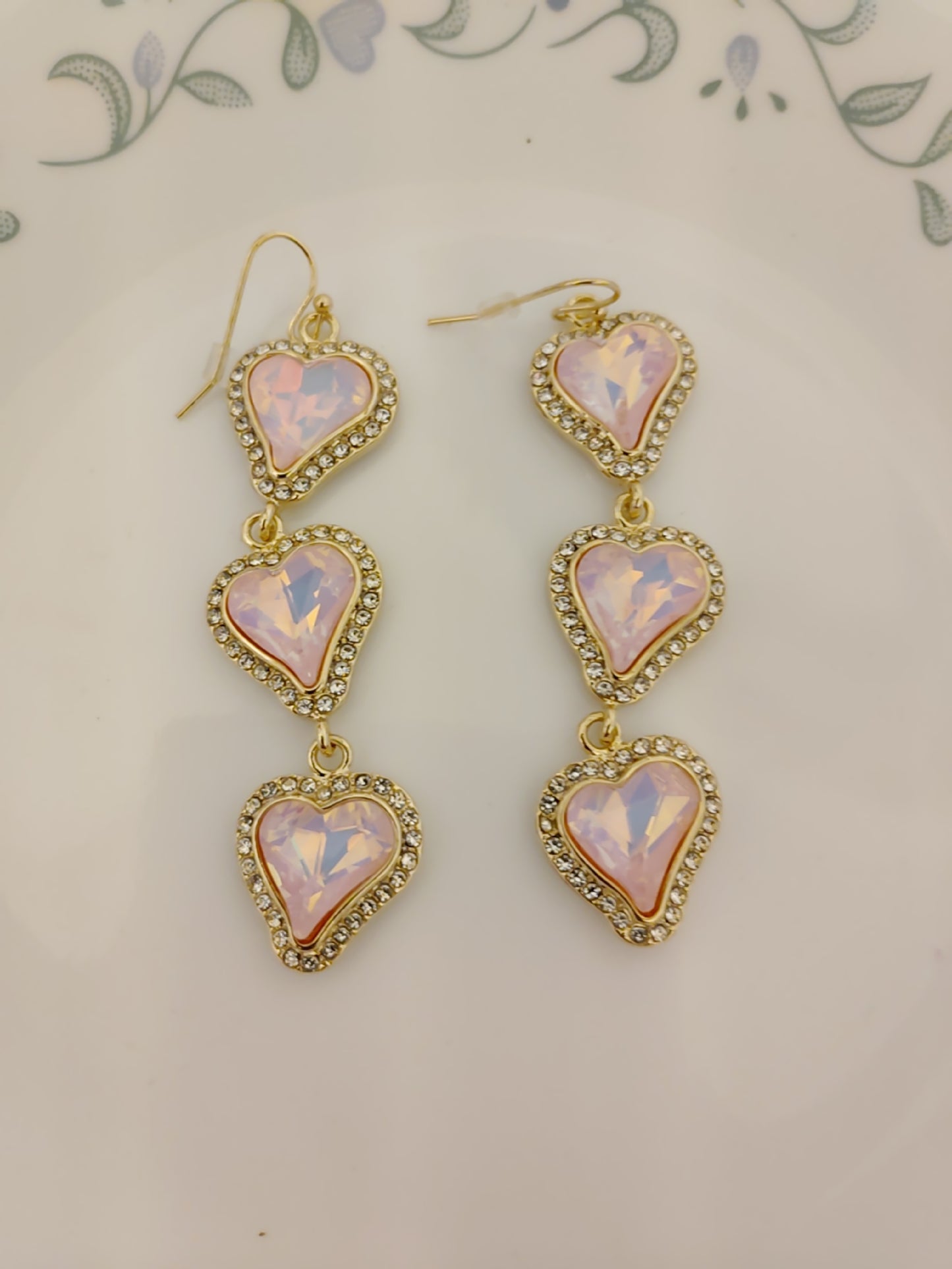 Pink and Gold Heart Earrings