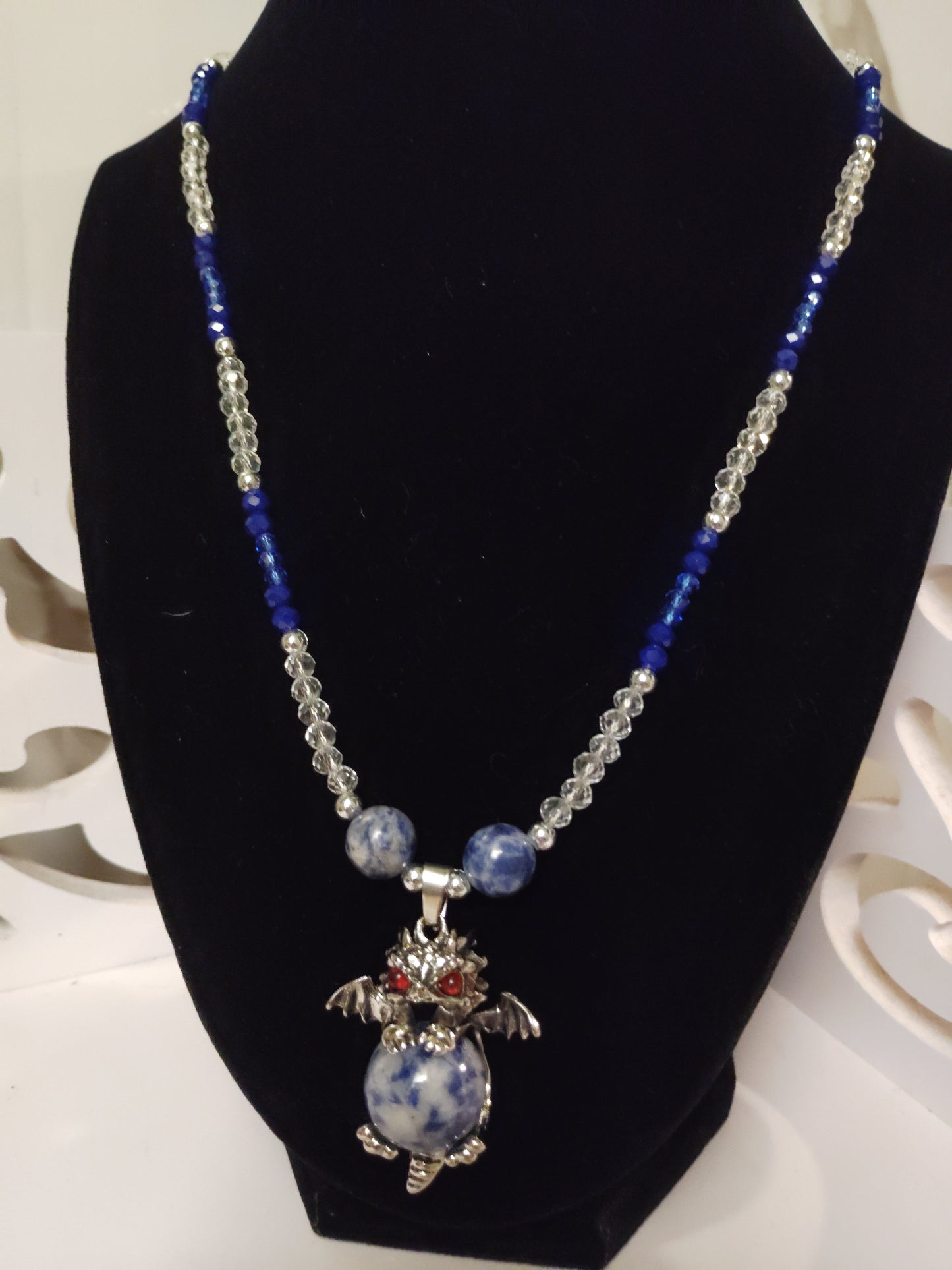 Sodalite with Blue Glass Beads Baby Dragon Necklace