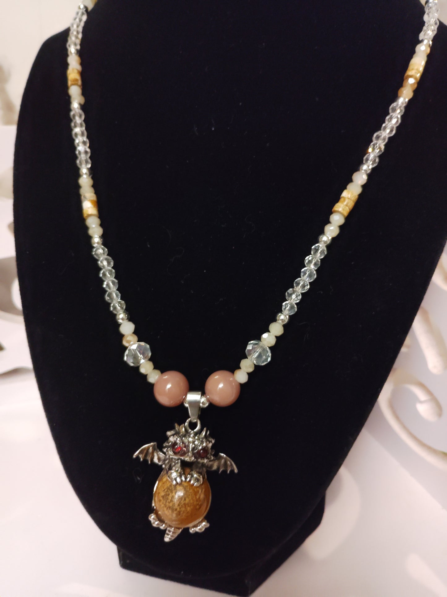 Picture Jasper and Glass Bead Baby Dragon Necklace