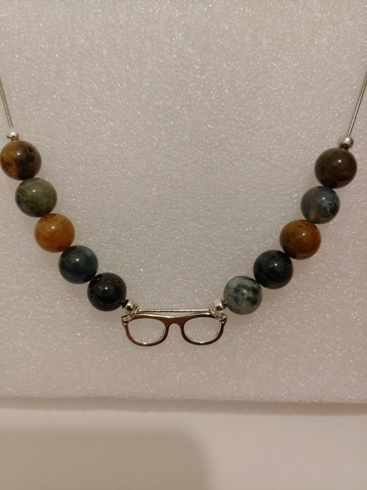 Glasses Necklace with Indian Agate Beads