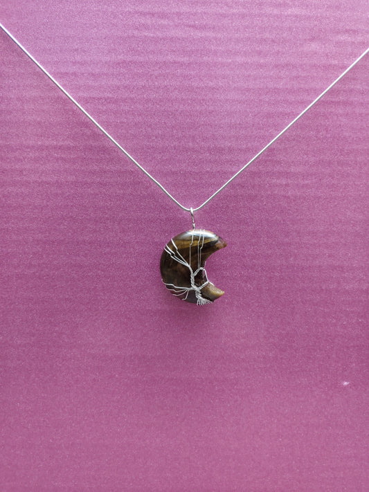 Yellow Tiger Eye Half Moon Necklace