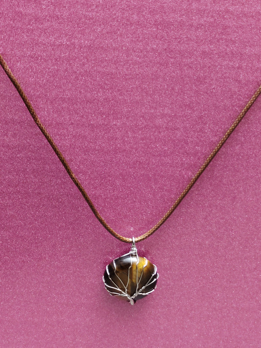 Yellow Tiger Eye Circle Pendant Necklace