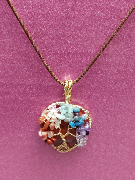 Red Jasper with 7 Chakra Heart Necklace