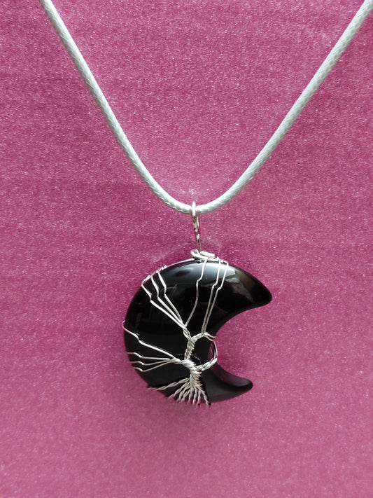 Black Obsidian Half Moon Necklace