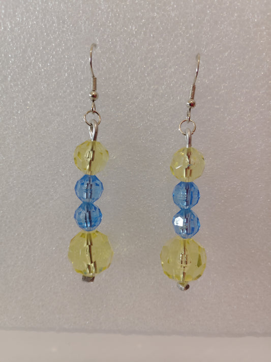 Yellow and Blue Glass Beads Hook Earrings