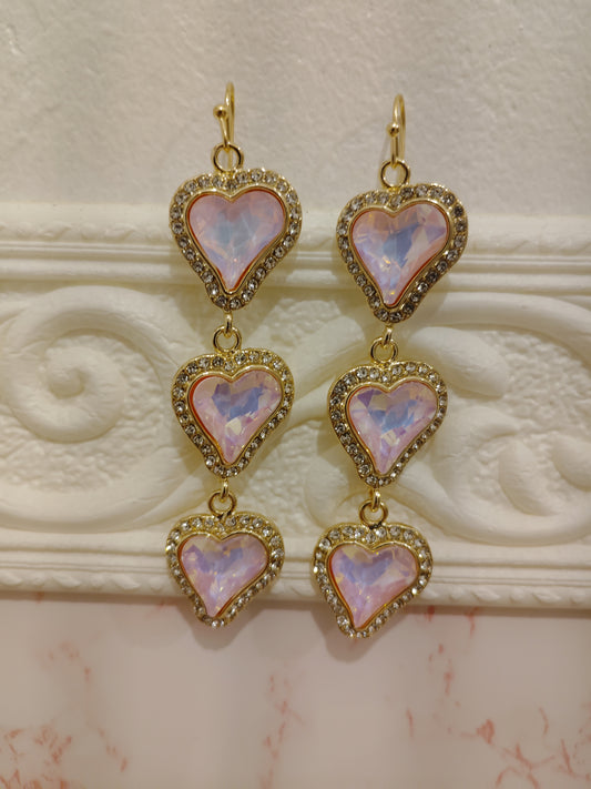 Pink and Gold Heart Earrings