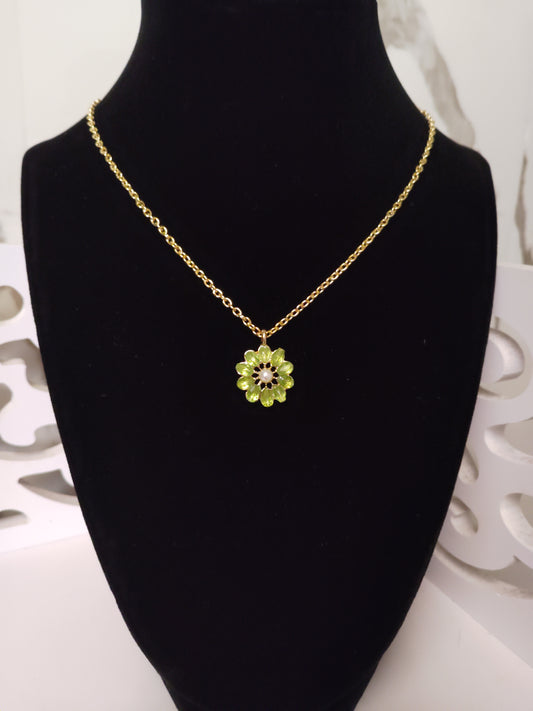 Lime Green Flower Gold Necklace