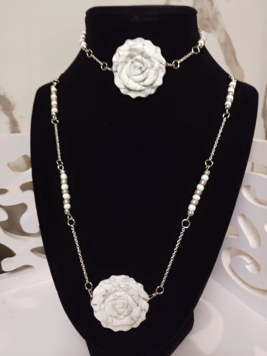 Howlite Stone Necklace and Bracelet Set