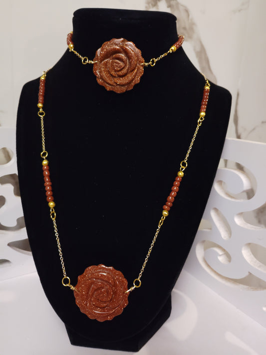 Gold Sandstone Necklace and Bracelet Set