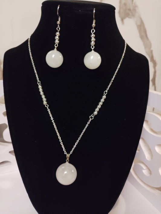 Milky Stone Necklace and Earrings Set