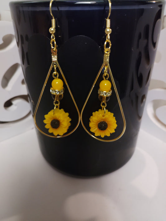 Sunflower hoop earrings