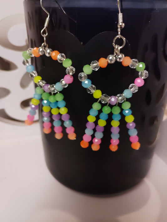 Beautiful Neon Rainbow Colored Beaded Earrings